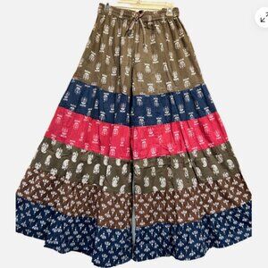 Nwt SACRED THREADS boho hippie floral cotton wide leg tiered PANTS L